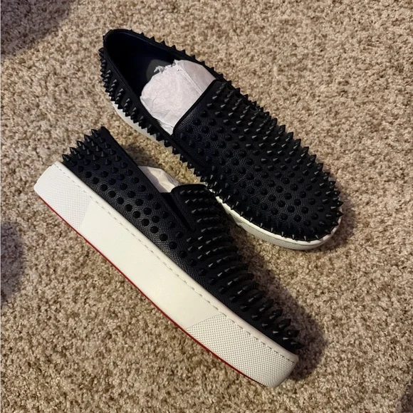 New Christian Louboutin dark marine Spiked Loafers - Picture 5 of 10